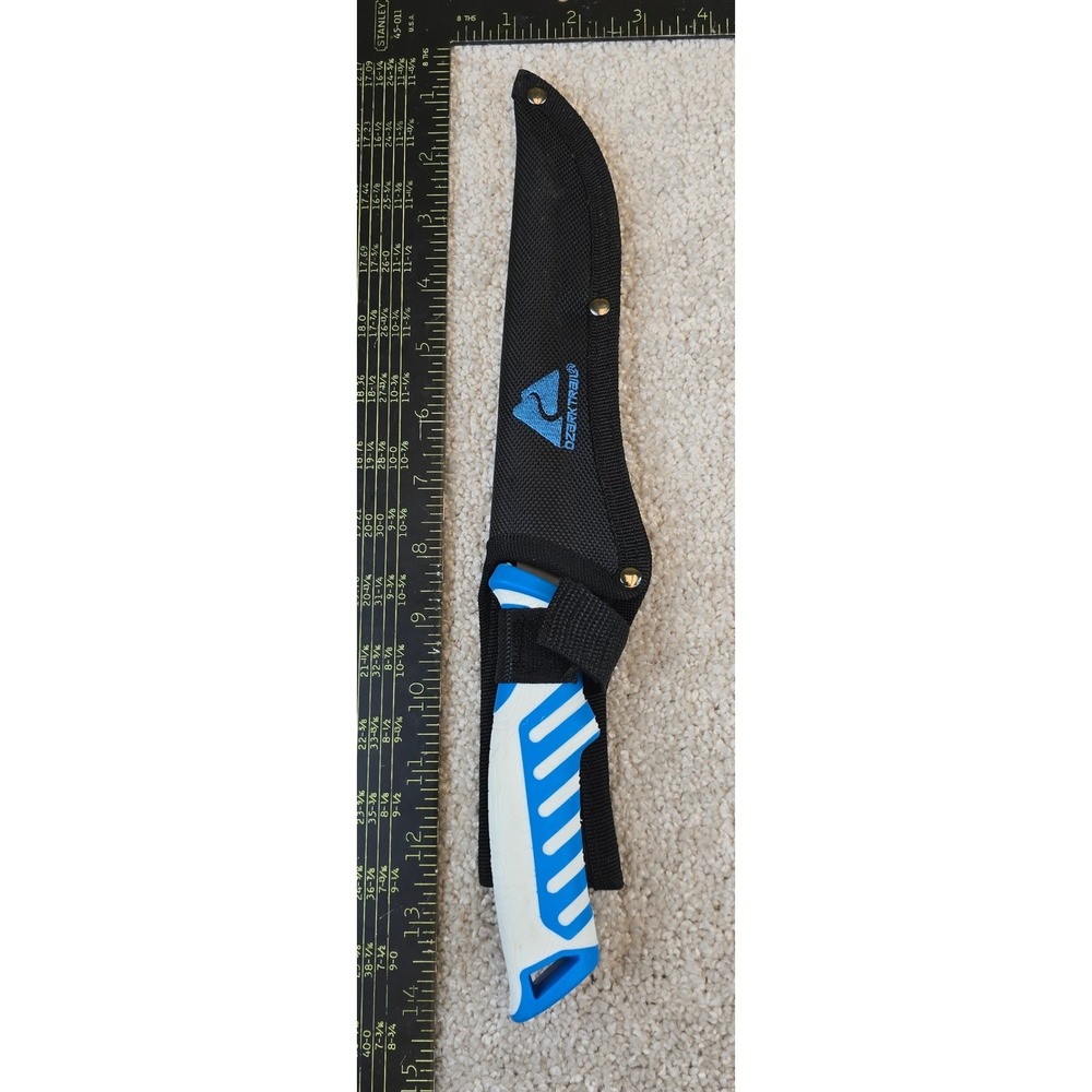 Ozark Trail Fillet Knife Blue White German 4116 Steel Fixed Blade with‎ Sheath